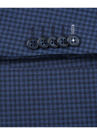 English Laundry Mens Blue & Black Micro Check Slim Fit Peak Lapel 2 Button Stretch Suit