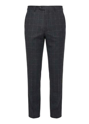 Mazara Mens Black With Gray Windowpane Classic Fit Peak Lapel 3-Piece Wool Suit