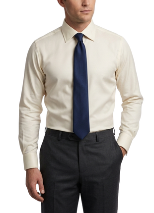 Proper Shirtings Diagonal Stripe Ecru Contemporary Fit Spread Collar Cotton Dress Shirt