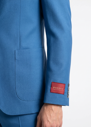 Mazara Mens Steel Blue Classic Fit Notch Lapels Patch Pockets Wool Stretch 2-Button Suit