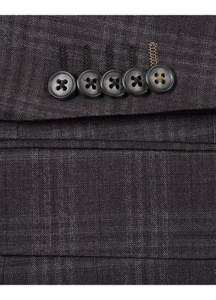 English Laundry Brown Tonal Plaid Slim Fit Peak Lapel 2-Button Wool Suit