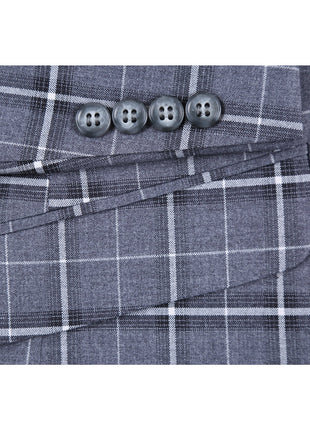 Men's Classic Fit Single Breasted Grey & White Check Suits
