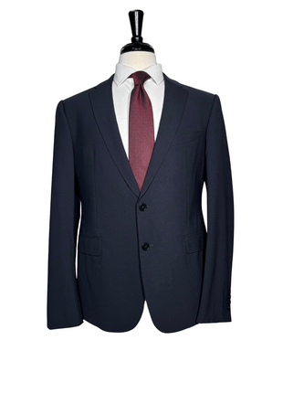 Armani Collezioni Solid Dark Blue M-Line Notch Lapel Modern Fit 2 Button Wool Suit - 44R