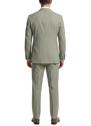 Canuti Sage Green & White Stripe Modern Fit Peak Lapel Stretch Double Breasted Seersucker Suit