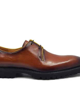 Carrucci Mens Cognac Brown Lace-up Oxford Leather Dress Shoes With Lug Sole
