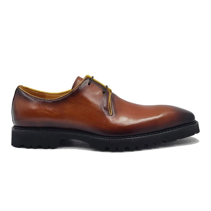 Carrucci Mens Cognac Brown Lace-up Oxford Leather Dress Shoes With Lug Sole