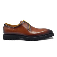 Thumbnail for Carrucci Mens Cognac Brown Lace-up Oxford Leather Dress Shoes With Lug Sole