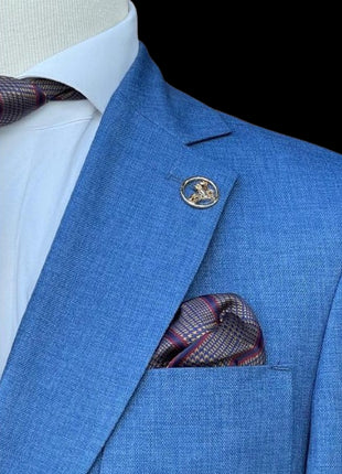 Romaster Mens Double Breasted Blue Slim Fit Stretch Wool Blend Blazer Sportcoat