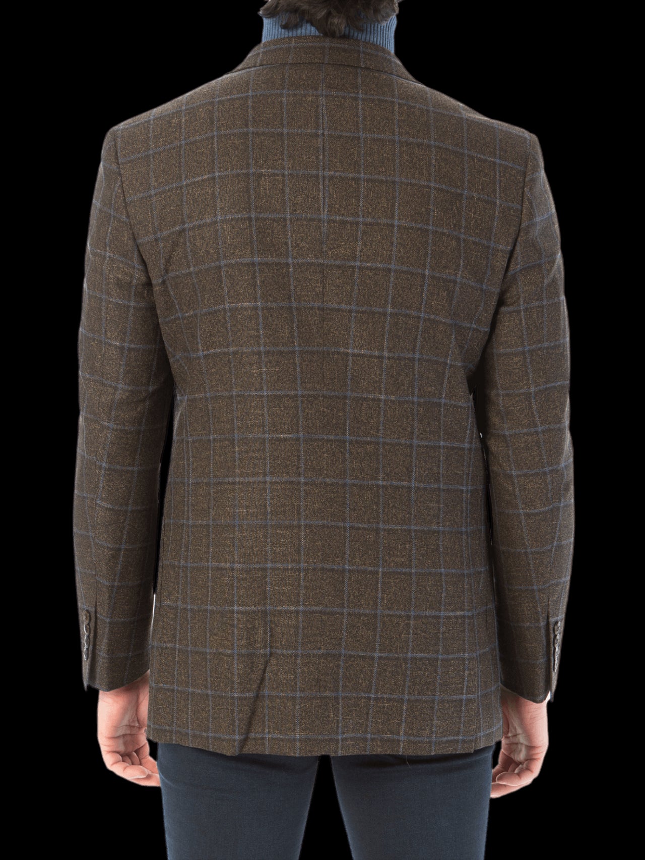 Sartoria Mazara Mens Slim Fit Brown With Blue Check Two Button Stretch Blazer Sportcoat