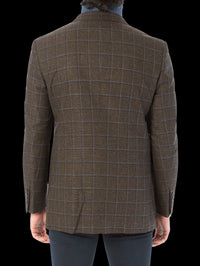 Thumbnail for Sartoria Mazara Mens Slim Fit Brown With Blue Check Two Button Stretch Blazer Sportcoat