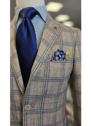 Label E Mens Tan Plaid Classic Fit Stretch 2 Button Blazer Sportcoat