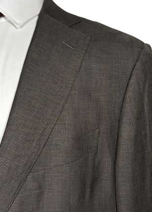 Ermenegildo Zegna Mens Gray Houndstooth Fully-Canvassed Notch Lapel Slim Fit 2-Button Linen Blend Suit - 44R