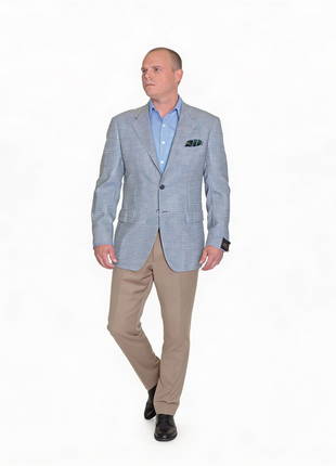 Sartoria Partenopea 40R 50 White Blue Green Check Wool 3 Button Men's Sportcoat