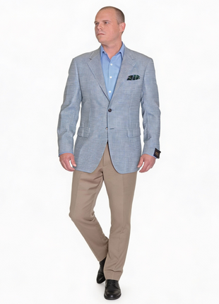 Sartoria Partenopea 40R 50 White Blue Green Check Wool 3 Button Men's Sportcoat - The Suit Depot