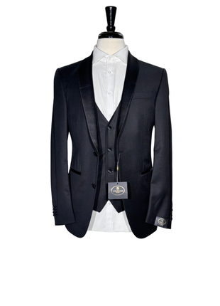 Corneliani Mens Solid Black Fully-Canvassed Shawl Lapel Classic Fit 3-Piece Wool Tuxedo - 38R