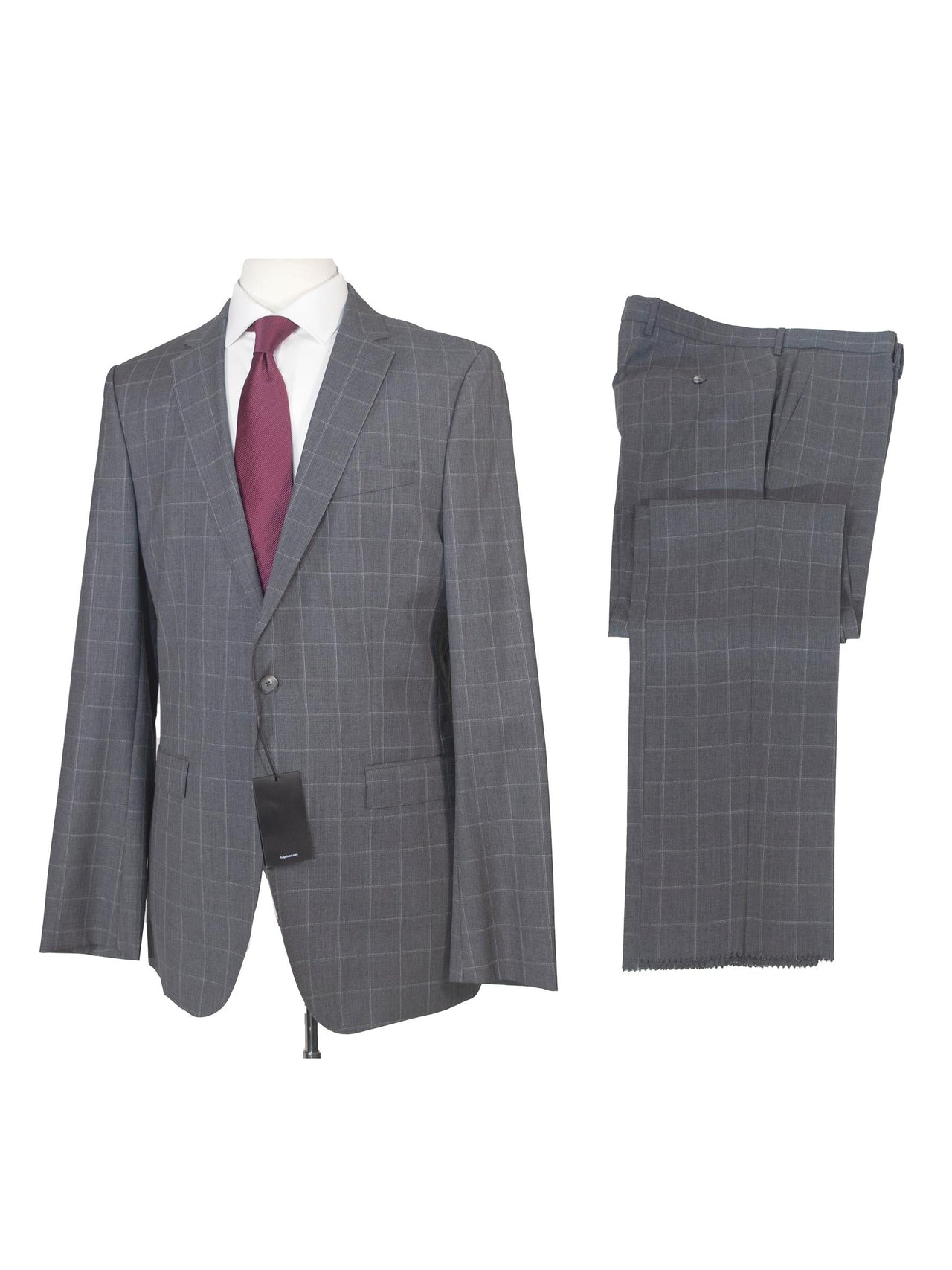 Hugo Boss Mens 42L Gray Windowpane 100% Wool Slim Fit 2 Piece Suit