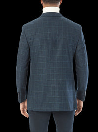 Thumbnail for Sartoria Mazara Mens Slim Fit Blue With Green Check Two Button Stretch Blazer Sportcoat
