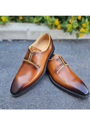 Carrucci Mens Cognac Brown Lace-up Oxford Leather Dress Shoes With Lug Sole