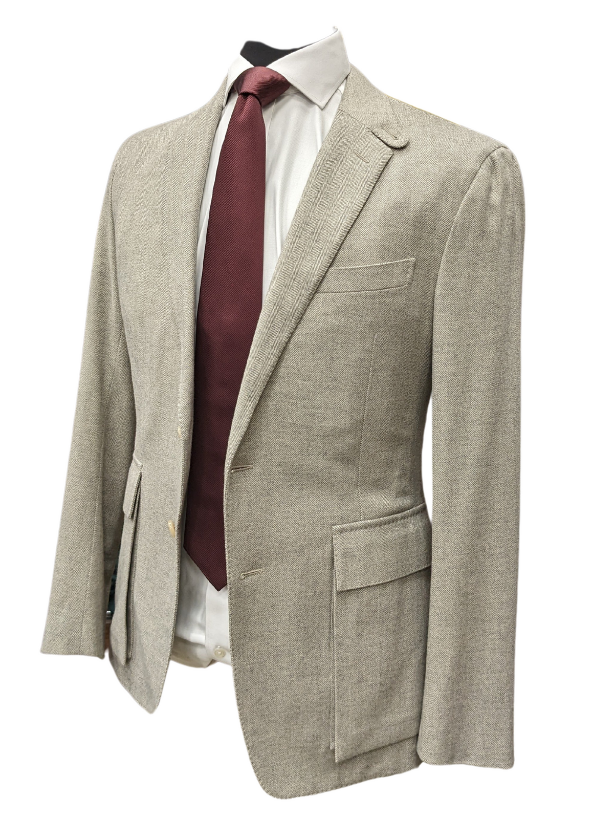 Ralph Lauren Purple Label Mens 38R Slim Fit Gray Herringbone 100% Wool 2 Piece Suit