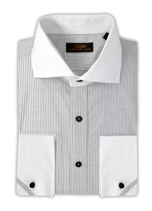 Steven Land Mens Black Check Contrast Collar & French Cuff Cotton Dress Shirt
