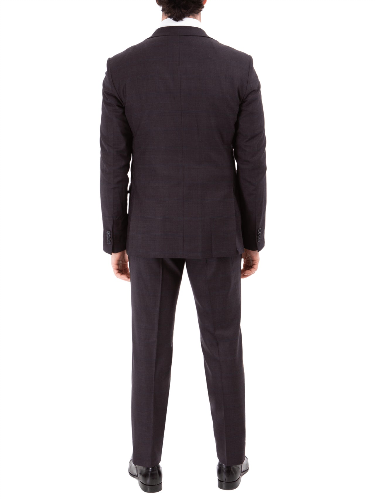 John Varvatos Half-Canvassed Windowpane Burgundy Slim Fit Two Button Stretch Wool Suit