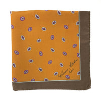 Thumbnail for Cesare Attolini Orange Motif Pocket Square Handmade In Italy
