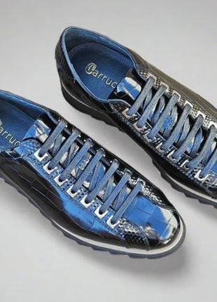 Carrucci Mens Black Crocodile-Embossed Leather Sneakers