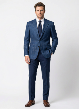 Sartoria Partenopea Men's Blue Windowpane Silk Blend 3-Roll-2.5 Sportcoat 40R