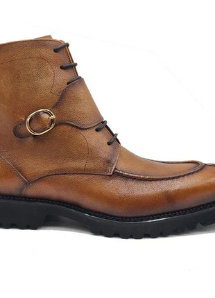 Carrucci Mens Cognac Brown Split Toe Lace Up Leather Dress Boots