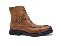 Thumbnail for Carrucci Mens Cognac Brown Split Toe Lace Up Leather Dress Boots