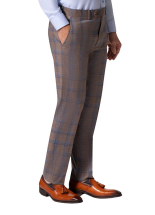 Beragamo Elegant Mens Brown Plaid Modern Fit 100% Wool 2 Piece Suit