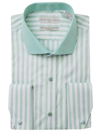mens mint green dress shirt Steven Land Elite Men's Mint Green Stripe French Cuff Cutaway Collar C – The Suit Depot