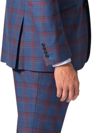 Beragamo Elegant Men Blue Plaid Classic Fit 100% Wool 3 Piece Suit & Peak Lapels