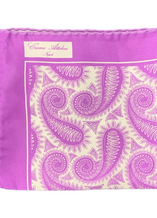 Cesare Attolini Purple Paisley Pocket Square Handmade In Italy
