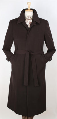 Thumbnail for Black Diamond Mens Solid Brown 100% Wool Gabardine Belted Duster Overcoat