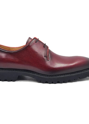 Carrucci Mens Burgundy Lace-up Oxford Leather Dress Shoes With Lug Sole