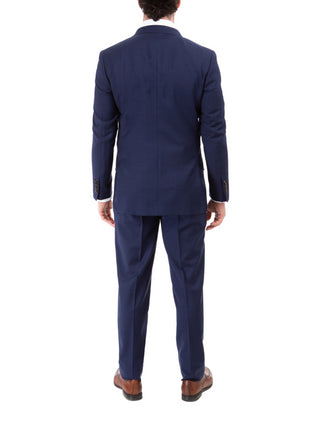 Sartoria Mazara Mens Slim Fit Navy Blue Plaid 100% Wool 2 Piece Suit