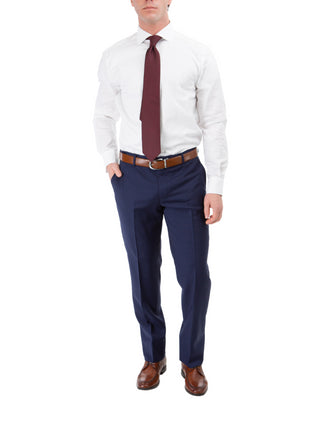 Sartoria Mazara Mens Slim Fit Navy Blue Plaid 100% Wool 2 Piece Suit
