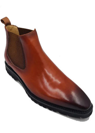 Carrucci Mens Cognac Brown Slip On Chelsea Leather Dress Boots