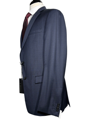 Z Zegna Mens Blue Windowpane Notch Lapel Classic Fit 2-Button Wool Suit - 42R