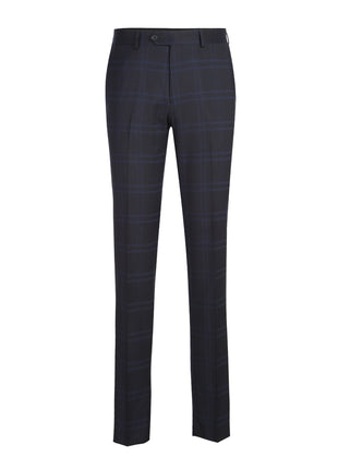 English Laundry Mens Navy Windowpane Slim Fit Notch Lapel 2 Button Stretch Suit