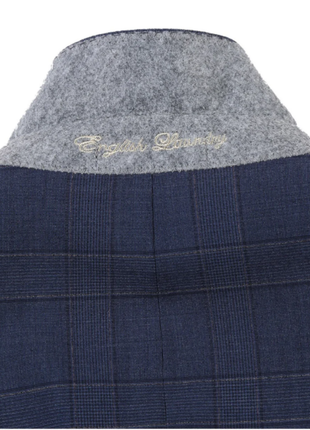 English Laundry Navy Windowpane Slim Fit Peak Lapel Wool Blend Stretch 2 Button Suit