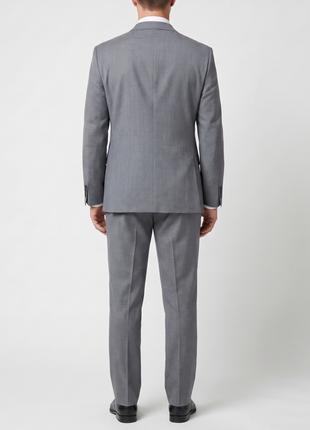 Blujacket Mens Solid Gray Trim Fit Notch Lapel Marzotto Wool 2-Button Suit - The Suit Depot