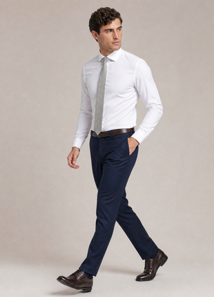 Mens Solid White Extra Slim Fit Spread Collar Non Iron Cotton Dress Shirt