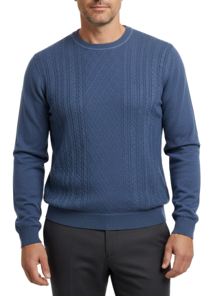Lavane N.Y. Heather Blue Textured Diamond Knit Crewneck Pullover Sweater