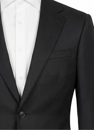 Centrion Mens Solid Black Fine Tight Weave Notch Lapels Classic Fit 2 Button Wool Suit
