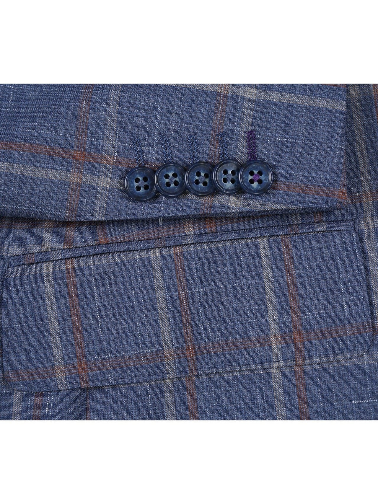 English Laundry Slim Fir Light Steel Blue with Orange Check Wool Suit