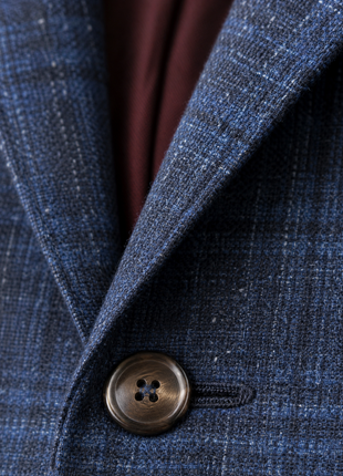 Pal Zileri Textured Blue with Dark Windowpane Classic Fit Wool Cotton Blend Sport Coat 44R