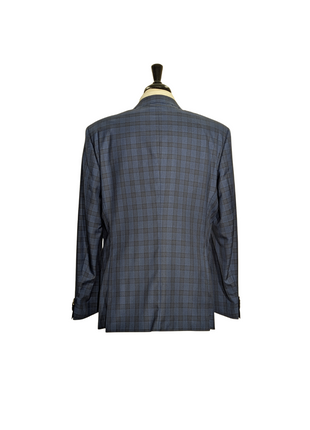Hugo Boss Columbo Navy Blue and Black Windowpane Slim Fit Notch Lapels 2-Button Wool Silk Suit - 46R