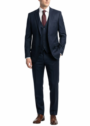 Corneliani Mens Solid Navy Fully-Canvassed Notch Lapels Classic Fit 3-Piece Wool Suit - 38R - The Suit Depot